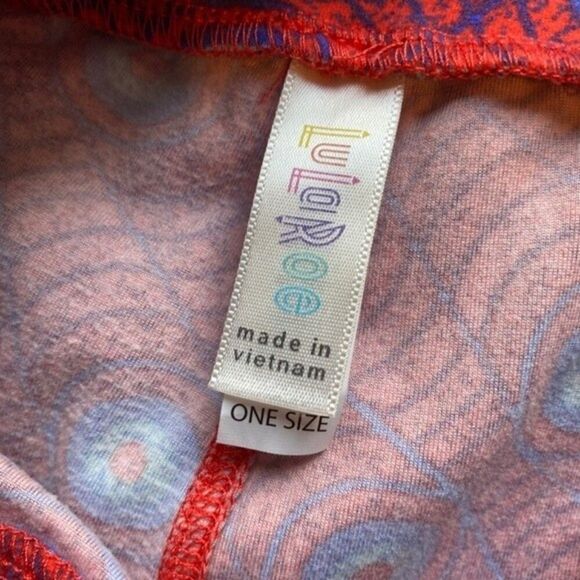 0234 LuLaRoe Size OS Leggings Red and Blue Circles and Waves Print New - Picture 3 of 4